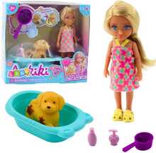 Vannitamisekomplekt Lean Toys, nukkude ja koeraga, interaktiivsed tarvikud