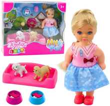 Nuku ja kutsikate komplekt Lean Toys, voodi ja kaussidega