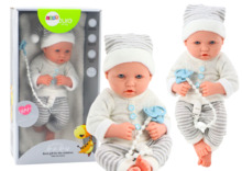 Beebinukk Lean Toys, aksessuaaridega, valge-halli triibulise riietusega