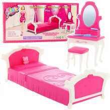 Nuku magamistoa komplekt Lean Toys, 29 cm, tualettlaua, tooli ja voodiga