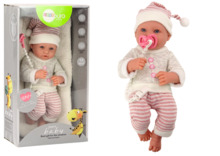 Beebinukk Lean Toys, kampsun, triibuline müts, roosa lutt