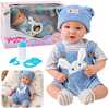 Interaktiivne nukk Lean Toys beebi, 39 cm, sinised riided, jänku aksessuaarid, helid