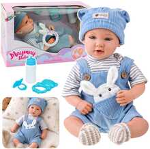 Interaktiivne nukk Lean Toys beebi, 39 cm, sinised riided, jänku aksessuaarid, helid