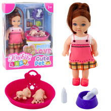 Mängukomplekt Lean Toys nukuga ja kahe kutsikaga