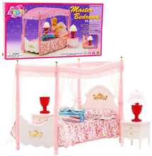 Nukumööbli komplekt Lean Toys, baldahiinvoodi, öökapid, lambid