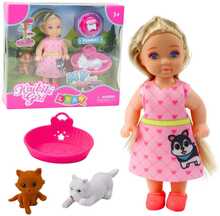 Mängukomplekt Lean Toys, nukk, koer ja kassipoeg, 12 cm