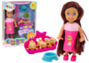 Nukukomplekt Lean Toys, Mini nukk pikkade juustega ja kolm koera, voodiga