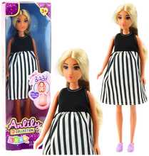 Rase nukk Lean Toys Anlily, 30 cm, must-valge triibuline kleit