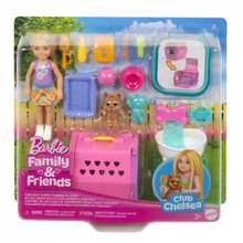 Nukk Mattel Barbie Chelsea, JDF89, koera transpordikastiga