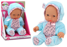 Väike beebinukk Lean Toys, sinine, riiete ja mütsiga