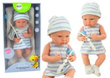 Beebinukk Lean Toys, sinivalge riietusega, aksessuaaridega