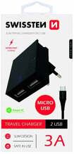 Laadija Swissten, 2xUSB, 3A, 15W, must