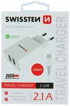 Laadija Swissten 2x USB-A, 2.1 A, 10.5 W, valge