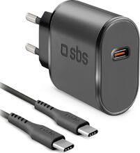 Seinalaadija SBS Wall Charger Kit, USB-C, 15 W, must