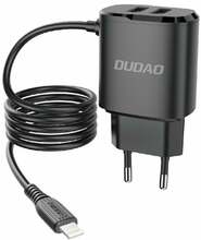 Laadija Dudao A2 Pro, 12W, 2xUSB, sisseehitatud Lightning kaabel, must