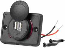 Telefoni laadija Amio AMIO-04230, ruudukujuline, veekindel, 2xUSB, 12/24V, punane LED valgustus