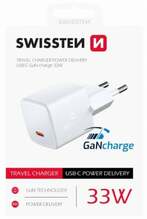Reisilaadija Swissten GaN Mini, USB-C 33W, valge