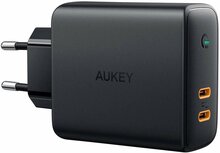 Telefoni laadija Aukey PA-D5, 2xUSB-C, 63 W, must