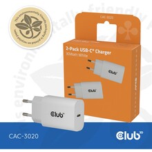 Seinalaadija Club 3D CAC-3020, USB-C, 30 W, valge, 2 tk