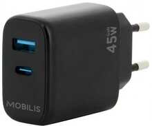 Seinalaadija Mobilis 001363, 45 W, 1 USB A + 1 USB C, must