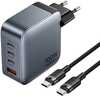 Laadija Vention 3x USB-C, 1x USB-A, 100W/100W/30W/30W, hall, USB-C-USB-C kaabel 1 m, must