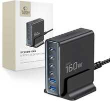 Seinalaadija Tech-Protect DC160W-GAN, 6-port, 160 W, PD, QC3.0, must