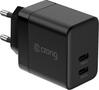 Seinalaadija Crong Ultra Compact GaN, 2x USB-C, 35 W, must