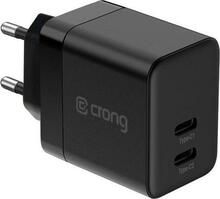 Seinalaadija Crong Ultra Compact GaN, 2x USB-C, 35 W, must