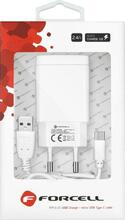 Laadija Forcell FOR-IMP-2AT-QC3, USB 2.4A 18W, USB A + Type-C kaabel, valge