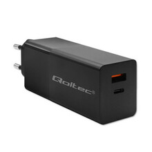 Laadija Qoltec 52382 GaN POWER PRO, 1xUSB Type C, 1xUSB A, 100W, must