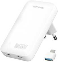 Seinalaadija 4smarts FlatPlug Slim Dual 65W GaN, 2xUSB-C, valge