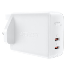 Seinalaadija Acefast A32 GaN, 2x USB-C, 50W, UK pistik, valge