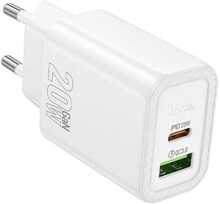 Seinalaadija Hoco N61, USB A + Type C PD QC3.0, 20 W, valge
