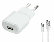 Laadija Forever TC-01, 1x USB 2A, valge, microUSB kaabel