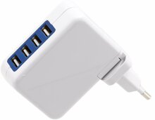 Laadija Omega 4xUSB, 2.4 A, valge, kaabliga