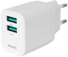 Seinalaadija Deltaco USB-AC200, 2x USB-A, 12 W, valge