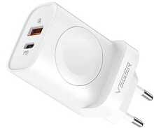 Laadija Veger W002E, 1xUSB-C, 1xUSB Watch, 25 W, juhtmevaba, valge