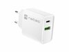 Laadija NATEC Ribera USB-A+USB-C 20W, valge