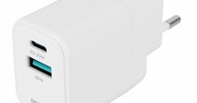 Seinalaadija Deltaco USBC-AC155, 1x USB-A 18 W, 1x USB-C PD 30 W, valge