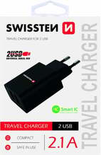 Telefoni laadija Swissten SW-21A105W-BK, 2x USB-A, 2.1 A