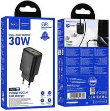 Seinalaadija Hoco N63, 1xUSB-C, 1xUSB, 30W, must