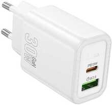Laadija Hoco N63, USB-A/USB-C, PD30W+QC3.0, valge