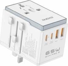 Reisiadapter Dudao A65Pro, 65W, 2xUSB-C, 2xUSB-A, valge