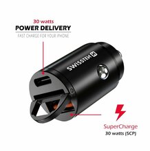 Autolaadija Swissten 30W Nano, must
