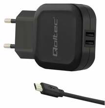 Laadija Qoltec 50187, 17 W, 2xUSB, Micro USB, must