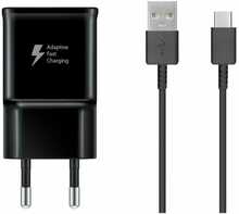 Seinalaadija Samsung EP-TA200EBE, 15 W, USB-A + EP-DR140ABE USB-C kaabel, must