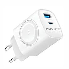 Laadija Evelatus PowerSync 2-in-1, USB-C + USB-A, juhtmevaba, 20 W, valge