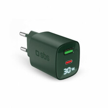 Laadija SBS GaN 30W, USB-C, LCD, roheline