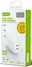 Laadija D Fruit DF100, 30W, 2xUSB-C, USB-C kaabel 1m