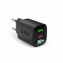 Laadija SBS GaN 30W, USB-C, LCD, must